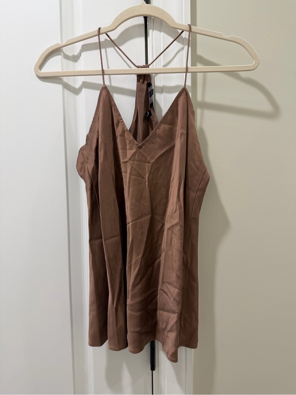 Theory Brown Satin V-Neck Slip Cami